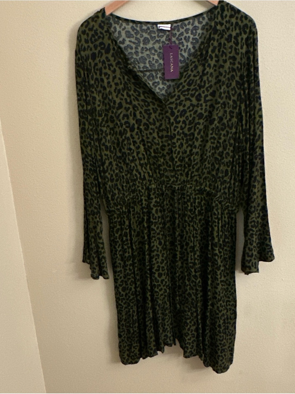 Lascana Long Sleeve Dress Size 14 Green Animal Leopard Print Flowy